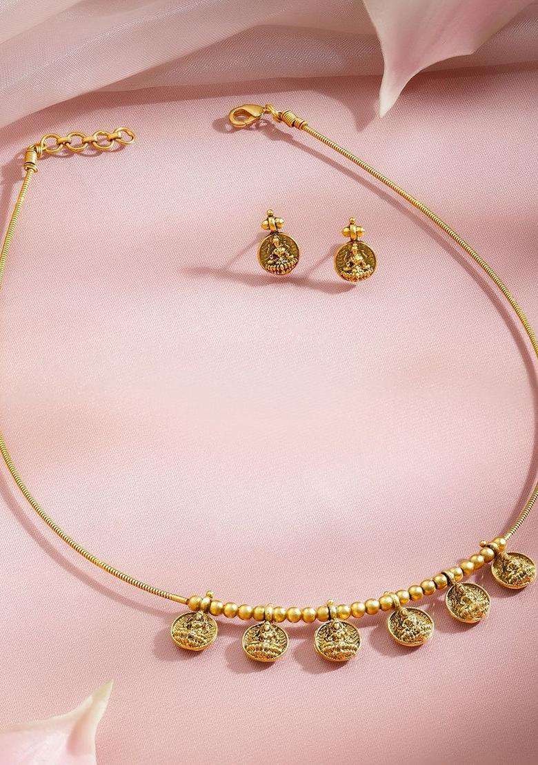Gold-Plated Coin Temple Necklace Set for Women | Traditional Temple Jewellery for Wedding & Festive Wear | Gift for Her - Indya