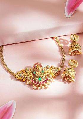 Gold-Plated Temple Pearl Necklace and Earrings for Women | Traditional Temple Jewellery for Wedding & Festive Wear | Gift for Her