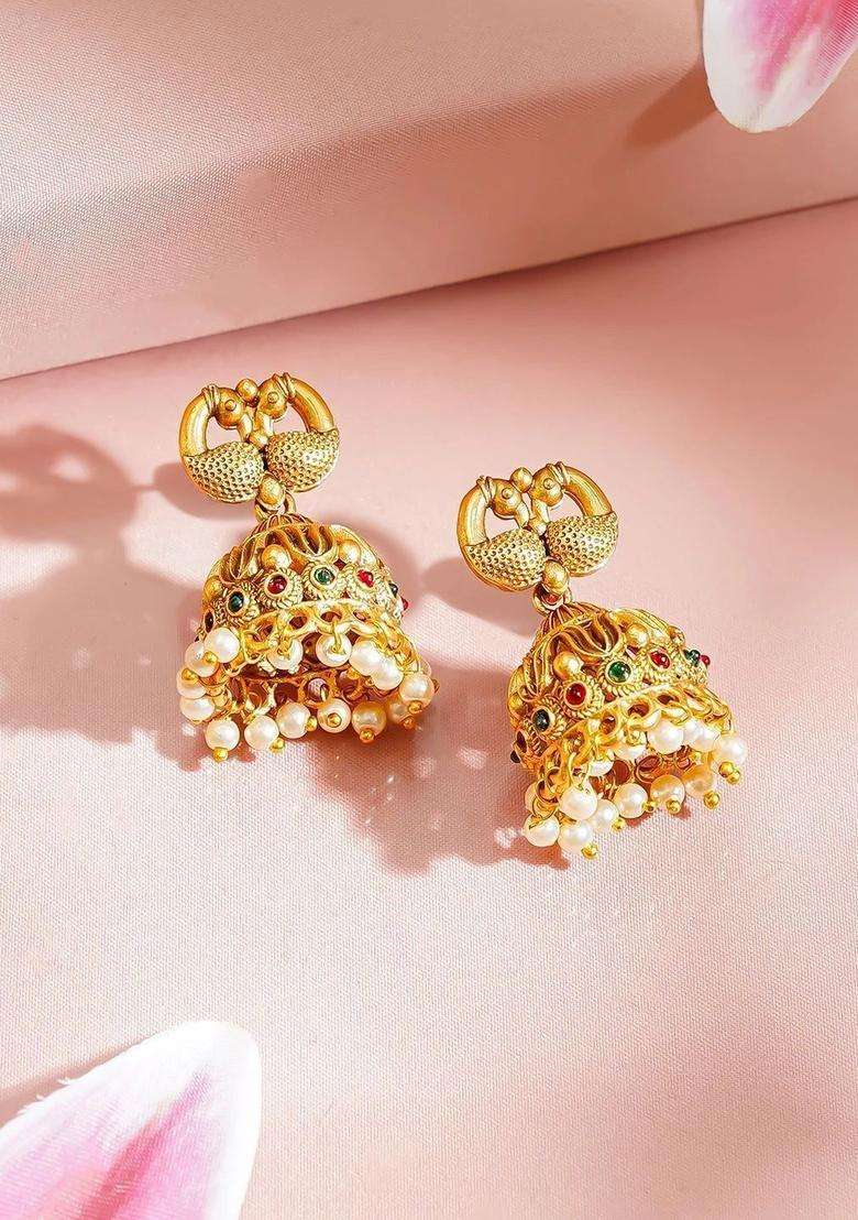 Gold-Plated Temple Pearl Necklace and Earrings for Women | Traditional Temple Jewellery for Wedding & Festive Wear | Gift for Her - Indya