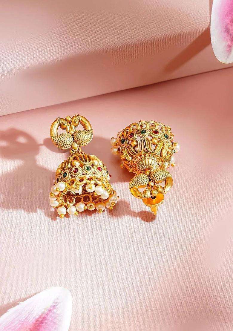 Gold-Plated Temple Pearl Necklace and Earrings for Women | Traditional Temple Jewellery for Wedding & Festive Wear | Gift for Her - Indya