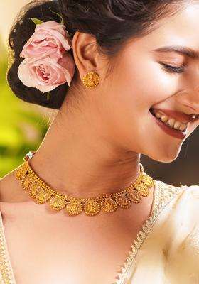 Brass 18K Gold-Plated Temple Coin Necklace Jewellery Set for Women | Traditional Temple Jewellery for Wedding & Festive Wear | Gift for Her