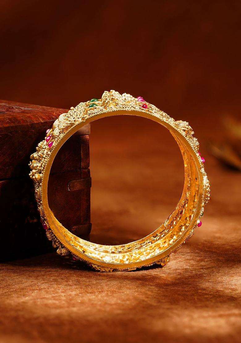 Set of 2 Gold-Plated Temple Embellished Bangles for Women | Traditional Temple Jewellery for Wedding & Festive Wear | Gift for Her - Indya