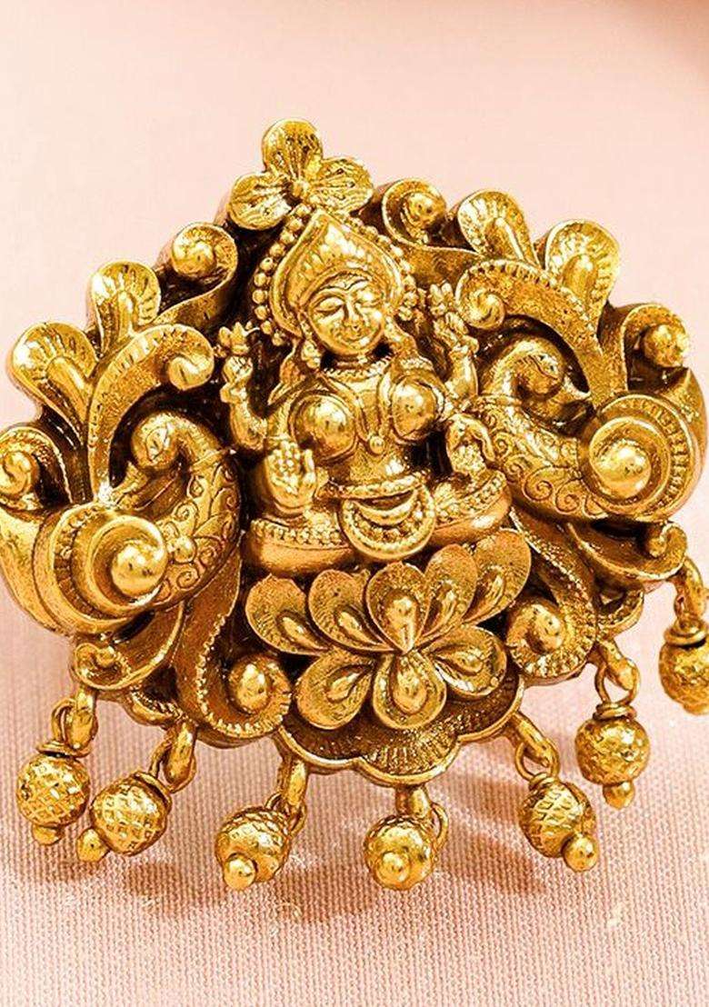 18K Gold-Plated Goddess Lakshmi Adjustable Finger Ring for Women | Traditional Temple Jewellery for Wedding & Festive Wear | Gift for Her - Indya