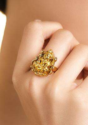 18K Gold-Plated Goddess Lakshmi Temple Design Adjustable Finger Ring for Women | Traditional Temple Jewellery for Wedding & Festive Wear | Gift for Her