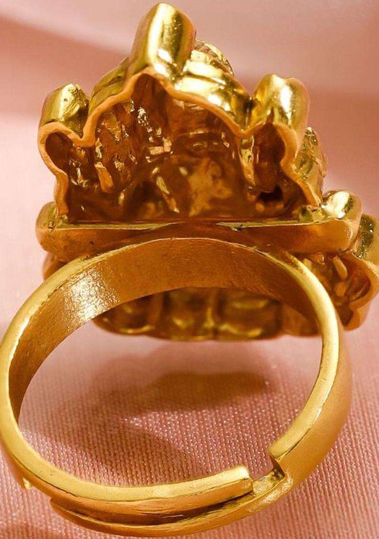 18K Gold-Plated Goddess Lakshmi Temple Design Adjustable Finger Ring for Women | Traditional Temple Jewellery for Wedding & Festive Wear | Gift for Her - Indya