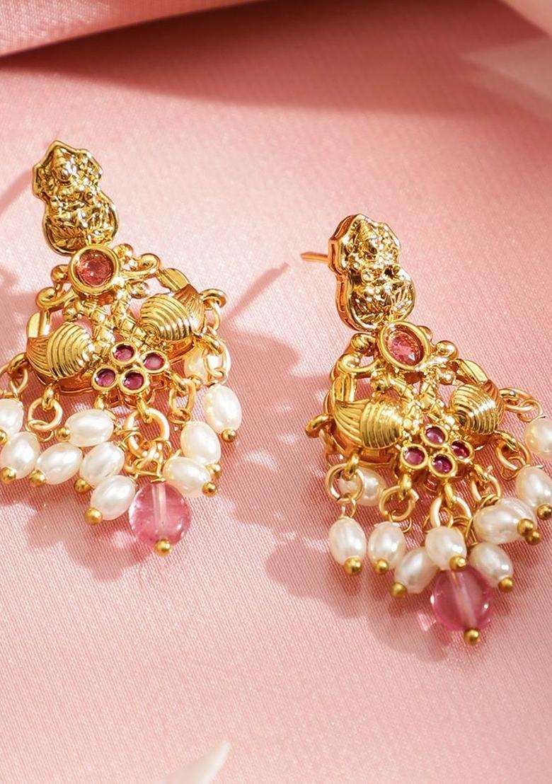 22K Gold-Plated Temple Jewellery Set with Ruby, Emerald, Cubic Zirconia & Pearls for Women | Traditional Temple Jewellery for Wedding & Festive Wear | Gift for Her - Indya