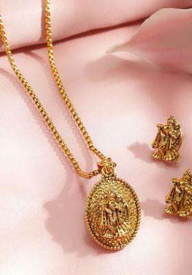 18K Gold-Plated Radha Krishna Motif Temple Jewellery Set for Women | Traditional Temple Jewellery for Wedding & Festive Wear | Gift for Her