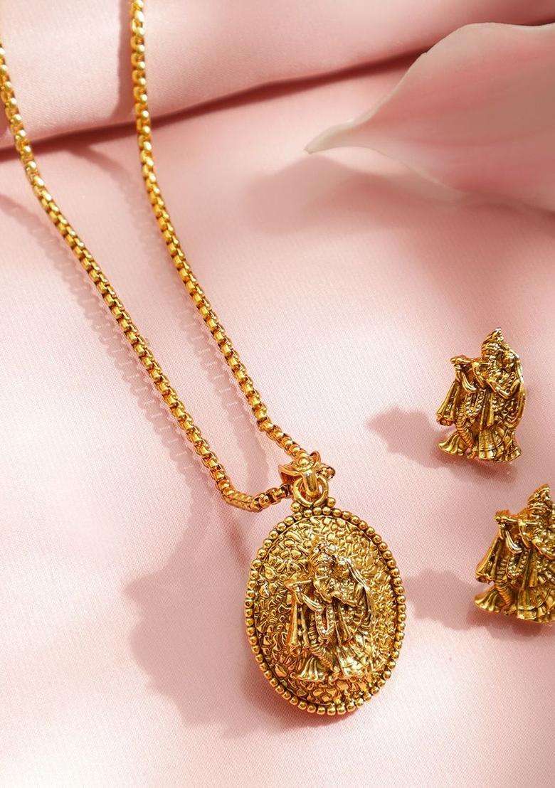 18K Gold-Plated Radha Krishna Motif Temple Jewellery Set for Women | Traditional Temple Jewellery for Wedding & Festive Wear | Gift for Her - Indya