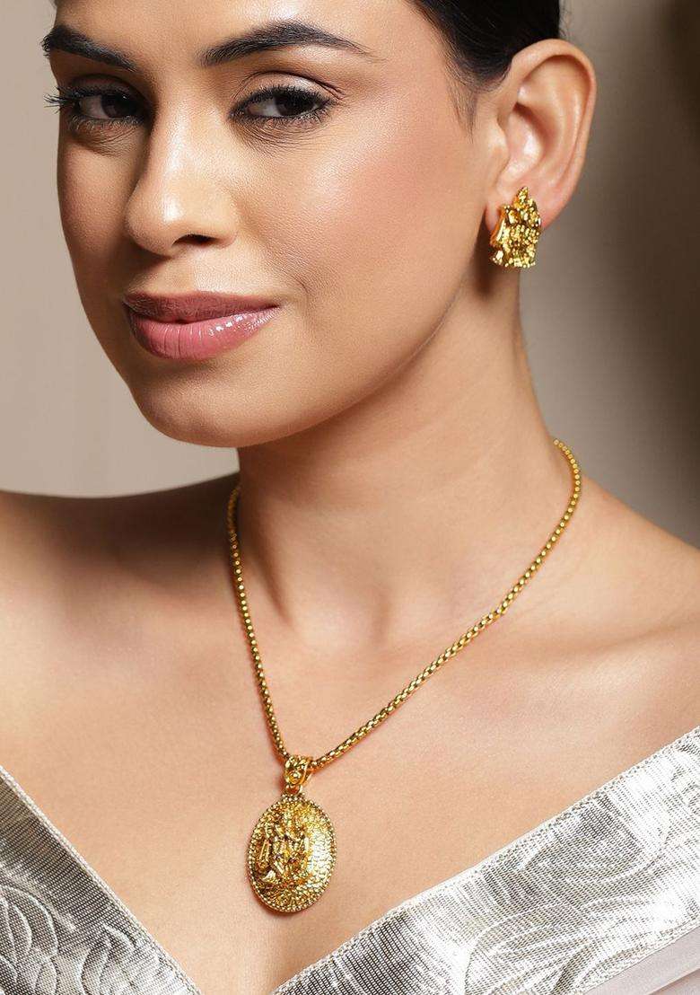 18K Gold-Plated Radha Krishna Motif Temple Jewellery Set for Women | Traditional Temple Jewellery for Wedding & Festive Wear | Gift for Her - Indya