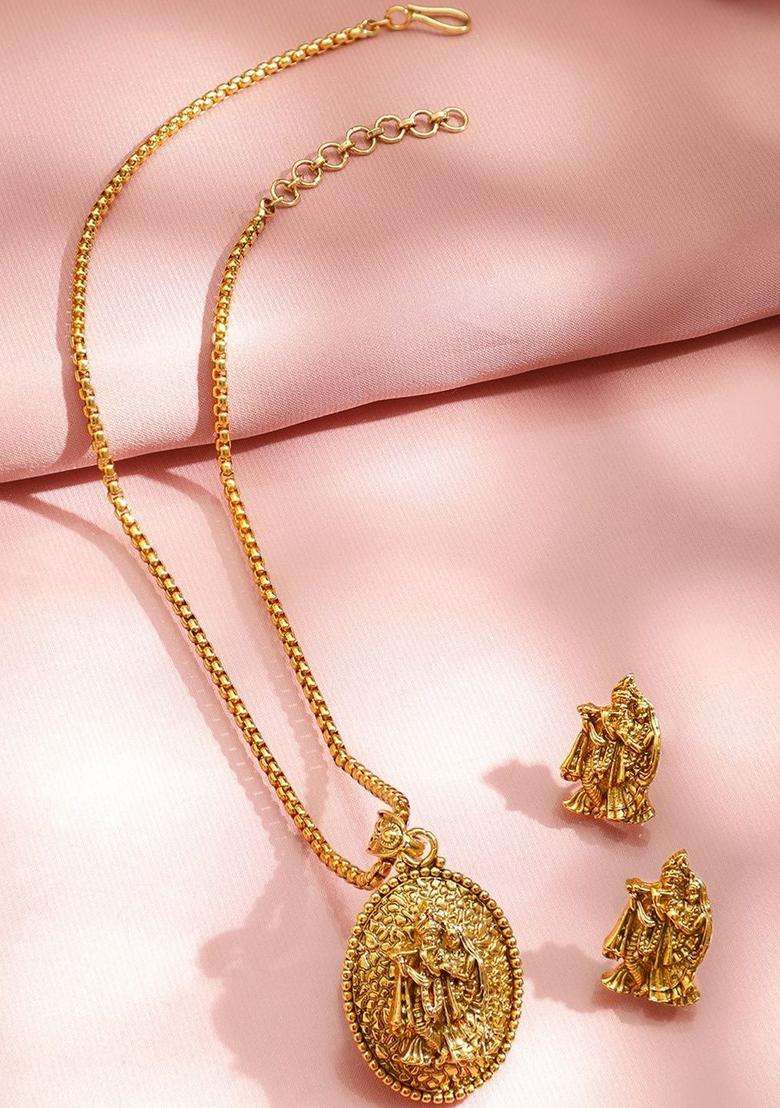18K Gold-Plated Radha Krishna Motif Temple Jewellery Set for Women | Traditional Temple Jewellery for Wedding & Festive Wear | Gift for Her - Indya