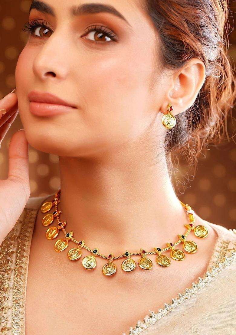 Gold-Plated Temple Necklace and Earrings for Women | Traditional Temple Jewellery for Wedding & Festive Wear | Gift for Her - Indya