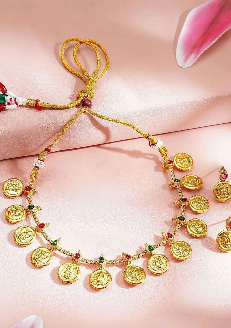 Gold-Plated Temple Necklace and Earrings for Women | Traditional Temple Jewellery for Wedding & Festive Wear | Gift for Her - Indya