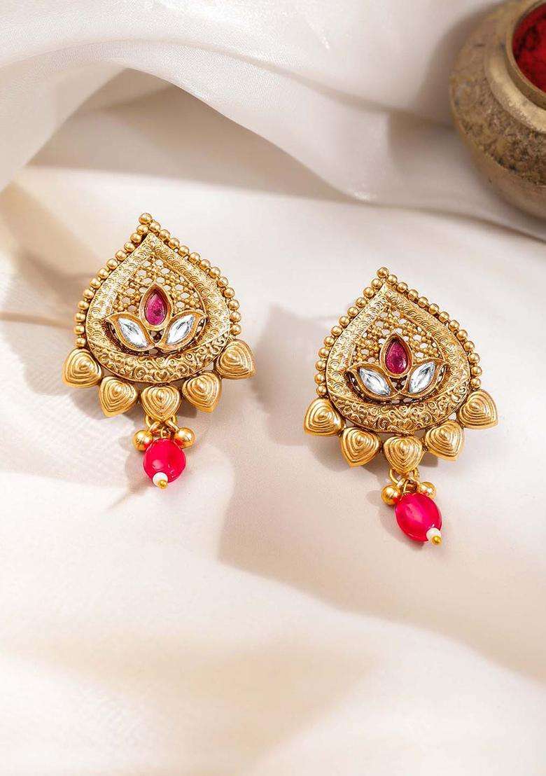 Brass 18K Gold-Plated Temple Drop Pendant Set for Women | Traditional Temple Jewellery for Wedding & Festive Wear | Gift for Her - Indya