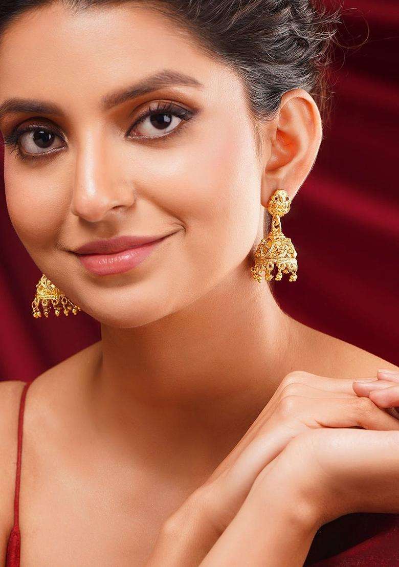 Gold-Plated Ghungroo Drop Temple Jhumkas for Women | Traditional Temple Jewellery for Wedding & Festive Wear | Gift for Her - Indya