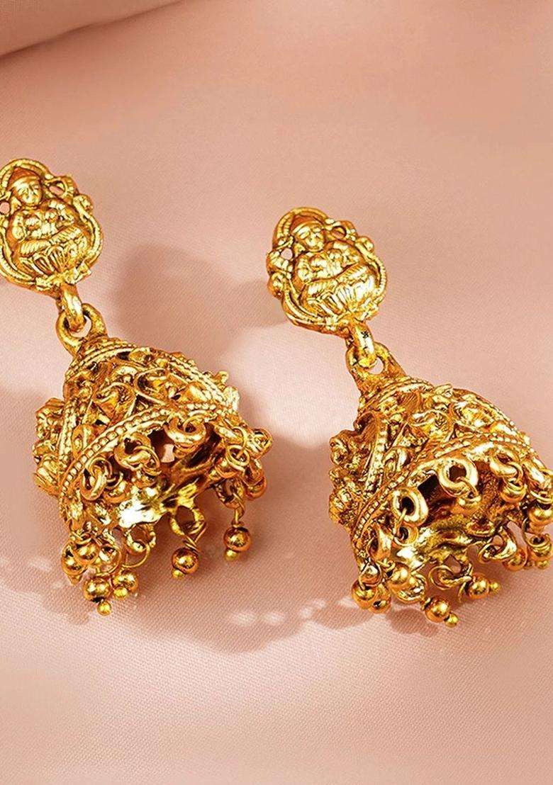 Gold-Plated Ghungroo Drop Temple Jhumkas for Women | Traditional Temple Jewellery for Wedding & Festive Wear | Gift for Her - Indya