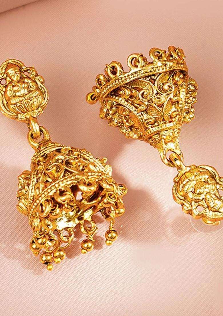 Gold-Plated Ghungroo Drop Temple Jhumkas for Women | Traditional Temple Jewellery for Wedding & Festive Wear | Gift for Her - Indya