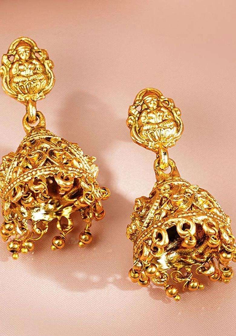 Gold-Plated Ghungroo Drop Temple Jhumkas for Women | Traditional Temple Jewellery for Wedding & Festive Wear | Gift for Her - Indya