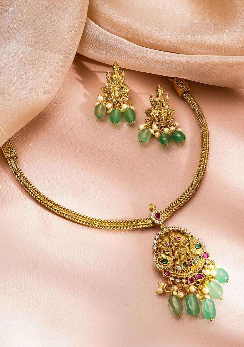 22K Gold-Plated Temple Pearl Beaded Pendant Jewellery Set for Women | Traditional Temple Jewellery for Wedding & Festive Wear | Gift for Her - Indya