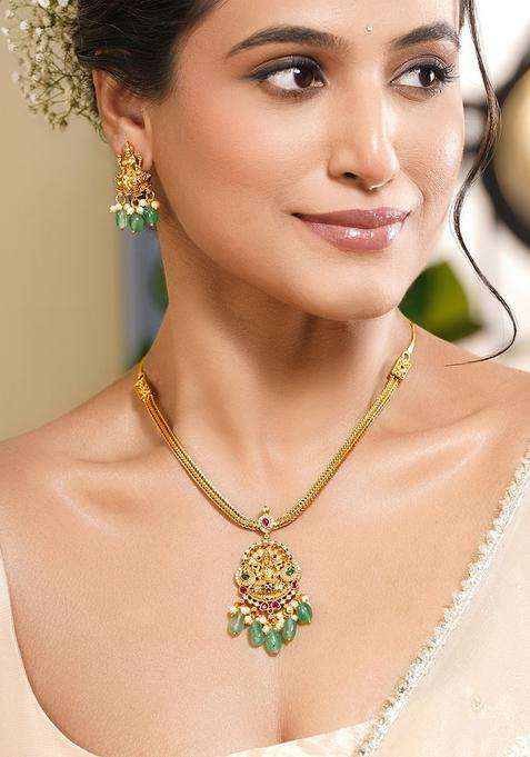 22K Gold-Plated Temple Pearl Beaded Pendant Jewellery Set for Women | Traditional Temple Jewellery for Wedding & Festive Wear | Gift for Her