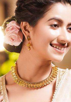 Brass 18K Gold-Plated Temple Motif Necklace Jewellery Set for Women | Traditional Temple Jewellery for Wedding & Festive Wear | Gift for Her