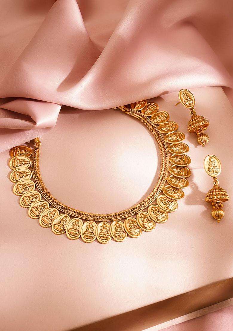 Brass 18K Gold-Plated Temple Motif Necklace Jewellery Set for Women | Traditional Temple Jewellery for Wedding & Festive Wear | Gift for Her - Indya