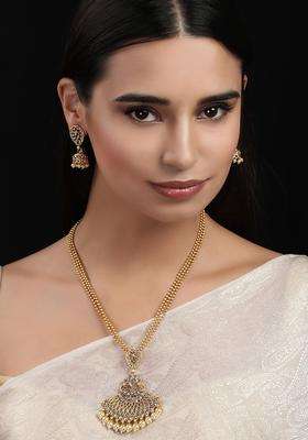 Gold-Toned & Grey Kundan-Studded Temple Jewellery Set for Women | Traditional Temple Jewellery for Wedding & Festive Wear | Gift for Her