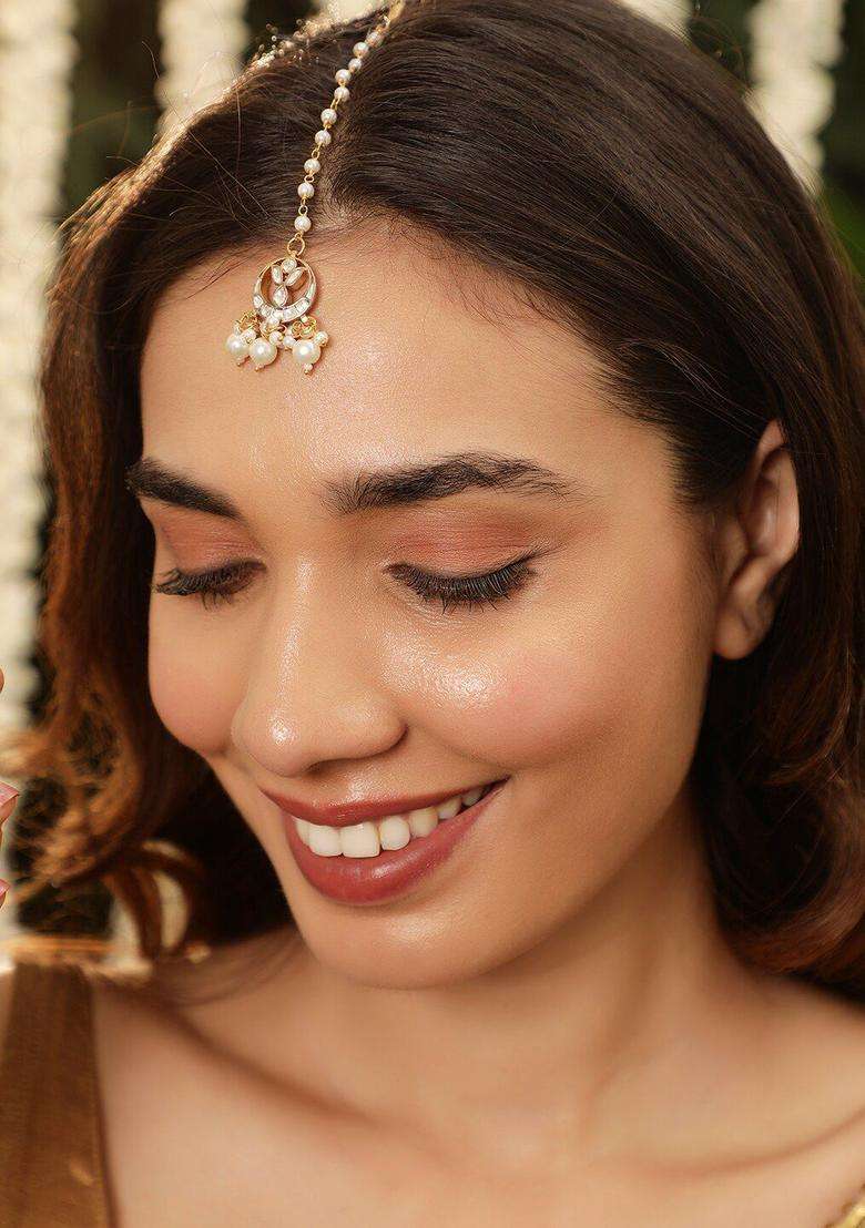 Gold-Plated Kundan Studded Maang Tikka Head Jewellery for Women | Traditional Temple Jewellery for Wedding & Festive Wear | Gift for Her - Indya