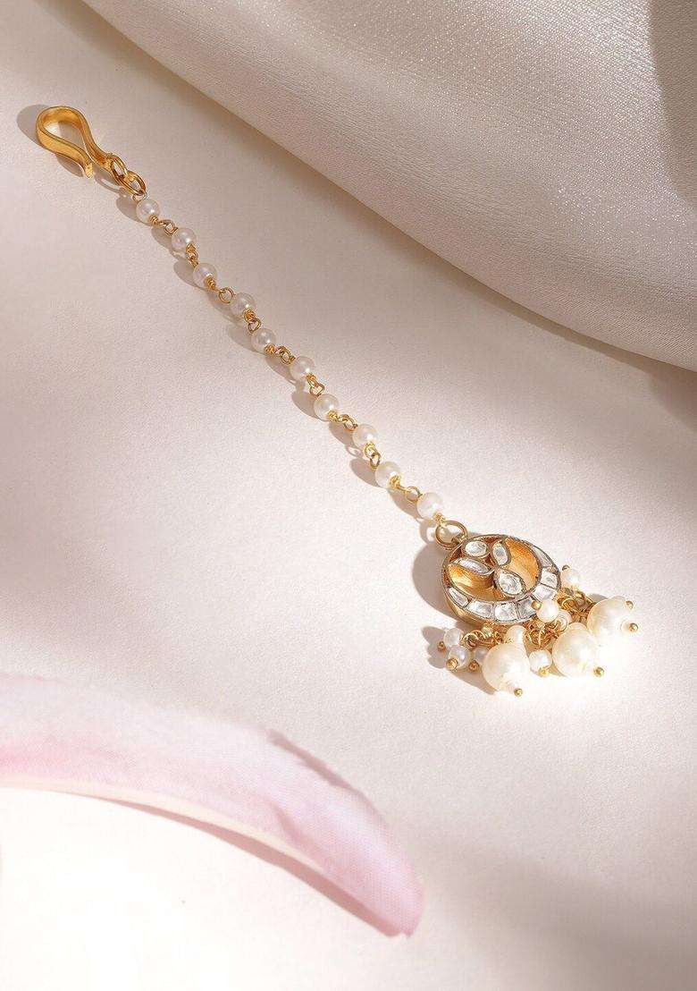 Gold-Plated Kundan Studded Maang Tikka Head Jewellery for Women | Traditional Temple Jewellery for Wedding & Festive Wear | Gift for Her - Indya