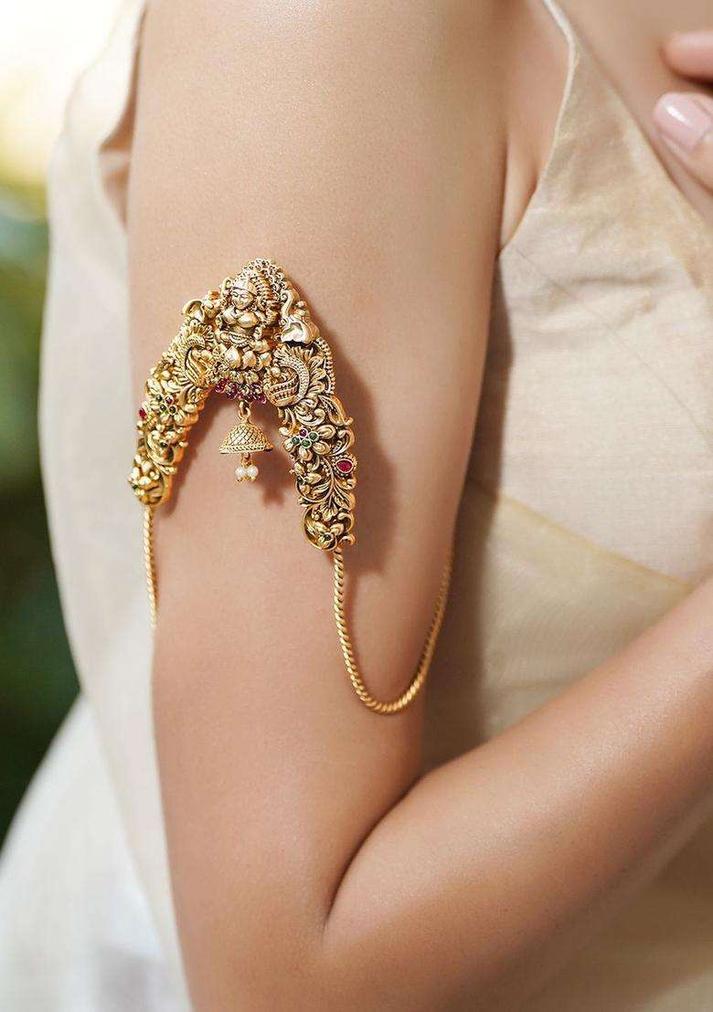 Brass Temple Gold-Plated Armlet Bracelet for Women | Traditional Temple Jewellery for Wedding & Festive Wear | Gift for Her - Indya