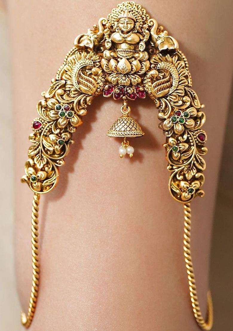 Brass Temple Gold-Plated Armlet Bracelet for Women | Traditional Temple Jewellery for Wedding & Festive Wear | Gift for Her - Indya