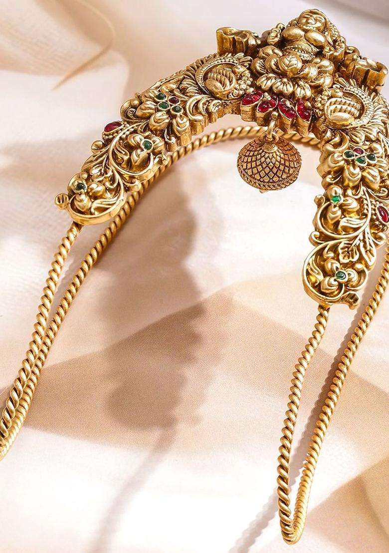 Brass Temple Gold-Plated Armlet Bracelet for Women | Traditional Temple Jewellery for Wedding & Festive Wear | Gift for Her - Indya