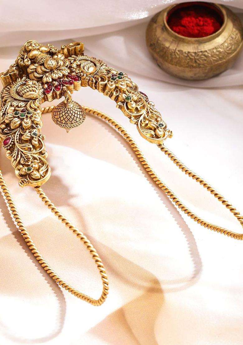Brass Temple Gold-Plated Armlet Bracelet for Women | Traditional Temple Jewellery for Wedding & Festive Wear | Gift for Her - Indya