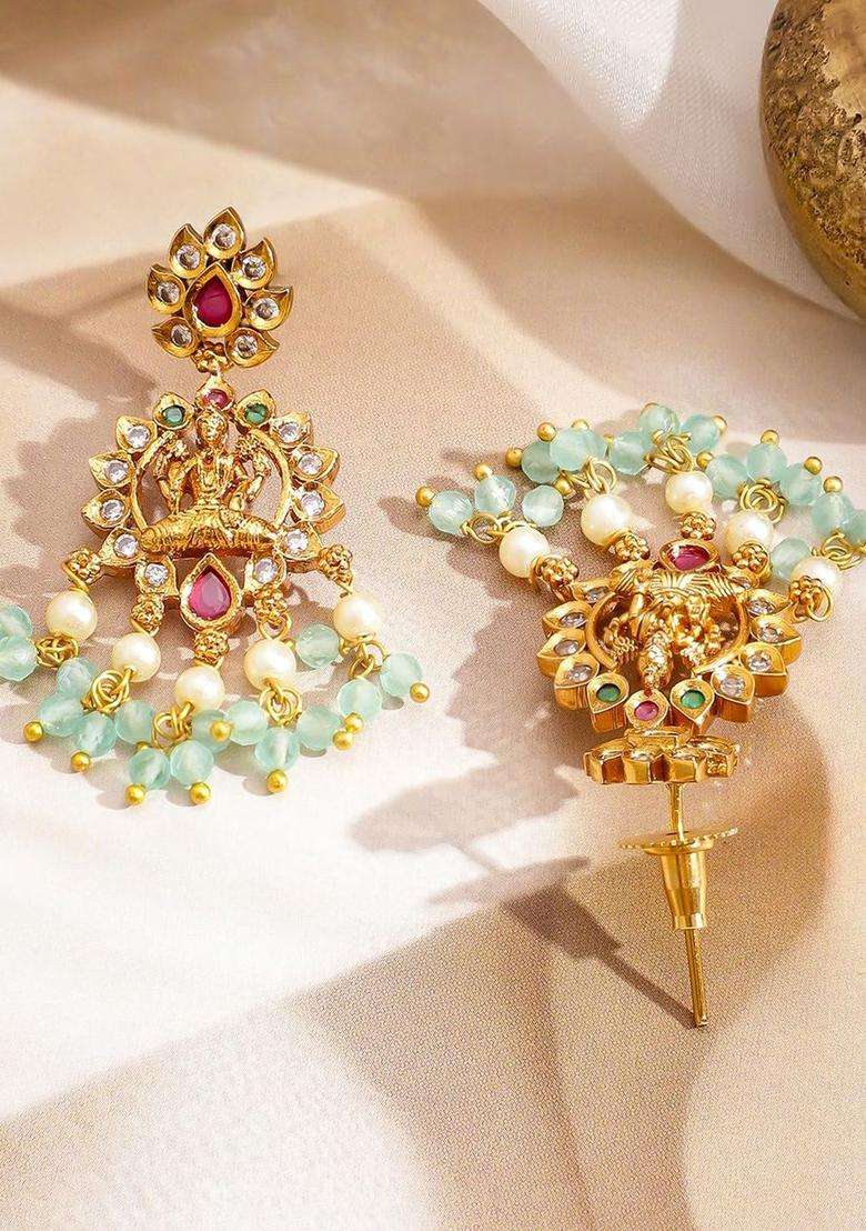 24K Gold-Plated Artificial Stones Studded and Beaded Lakshmi Temple Jewellery Set for Women | Traditional Temple Jewellery for Wedding & Festive Wear | Gift for Her - Indya
