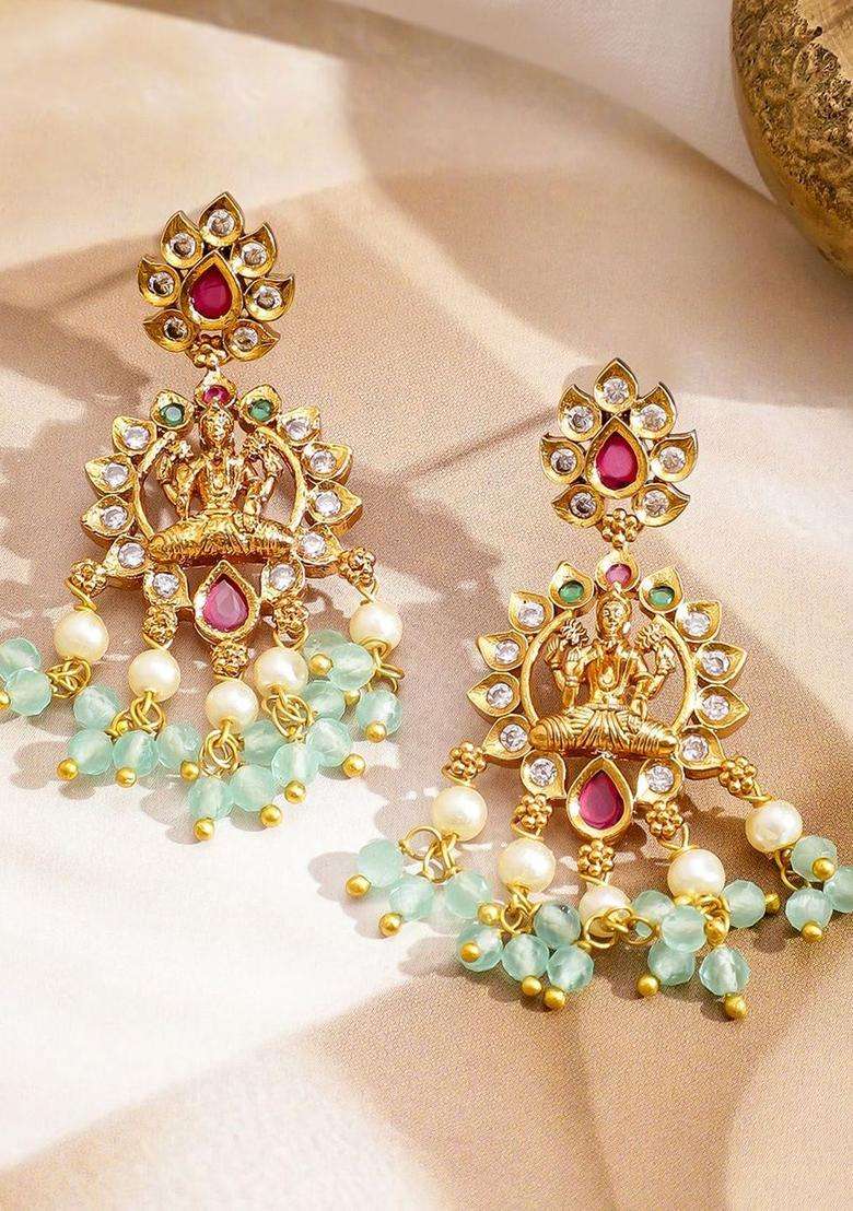24K Gold-Plated Artificial Stones Studded and Beaded Lakshmi Temple Jewellery Set for Women | Traditional Temple Jewellery for Wedding & Festive Wear | Gift for Her - Indya