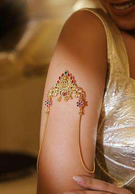 22K Gold-Plated Artificial Stones Studded Temple Armlet Bracelet for Women | Traditional Temple Jewellery for Wedding & Festive Wear | Gift for Her