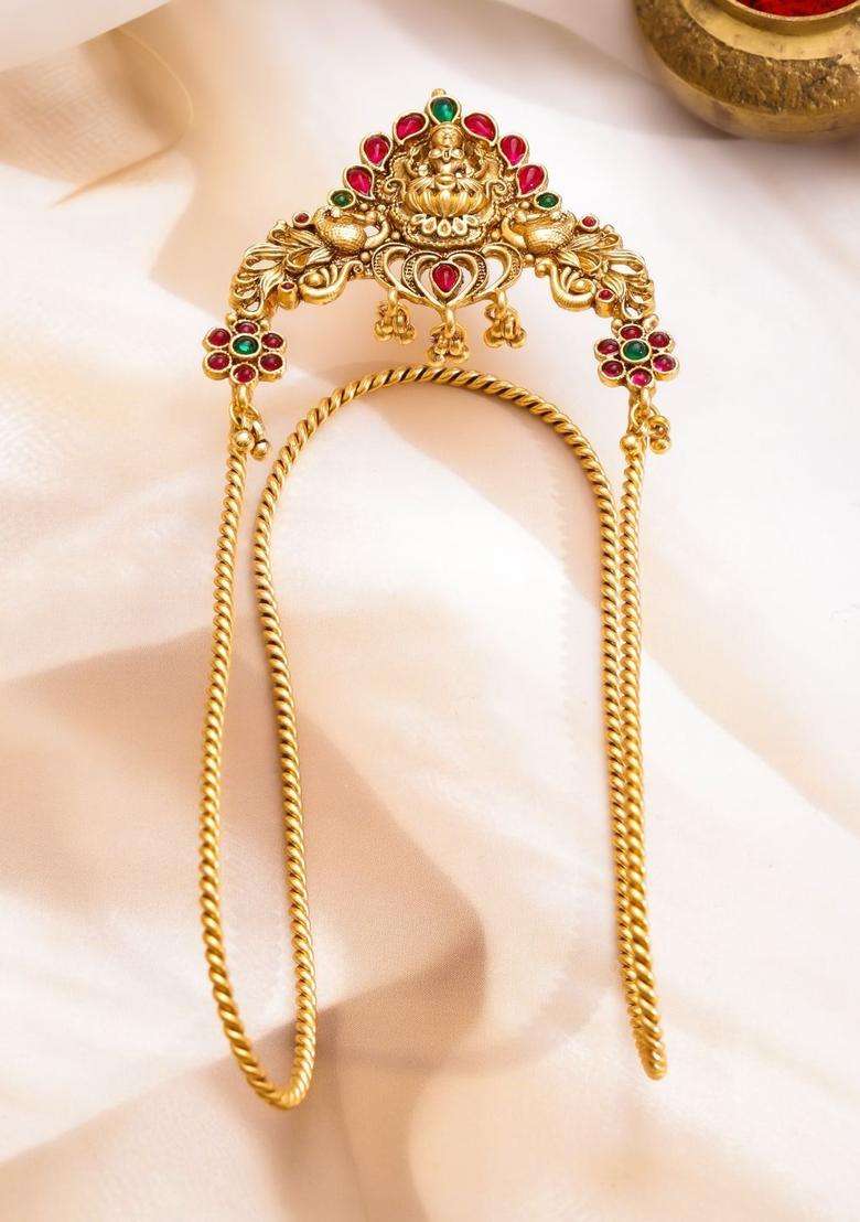 22K Gold-Plated Artificial Stones Studded Temple Armlet Bracelet for Women | Traditional Temple Jewellery for Wedding & Festive Wear | Gift for Her - Indya