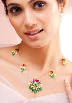 Brass 18K Gold-Plated Kundan Lotus Statement Necklace for Women | Traditional Temple Jewellery for Wedding & Festive Wear | Gift for Her