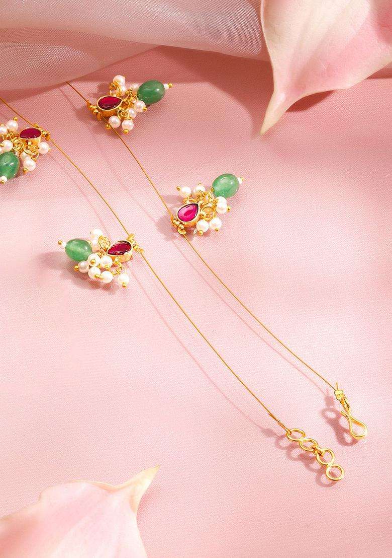 Brass 18K Gold-Plated Kundan Lotus Statement Necklace for Women | Traditional Temple Jewellery for Wedding & Festive Wear | Gift for Her - Indya