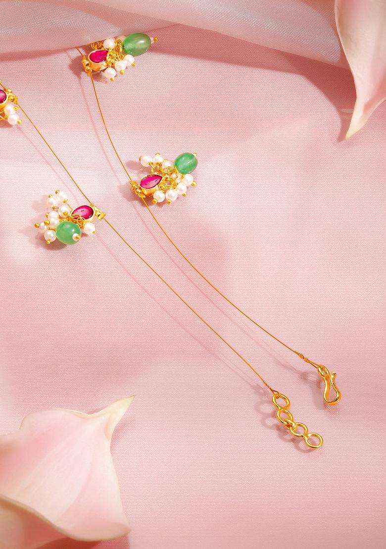 Brass 18K Gold-Plated Kundan Lotus Statement Necklace for Women | Traditional Temple Jewellery for Wedding & Festive Wear | Gift for Her - Indya