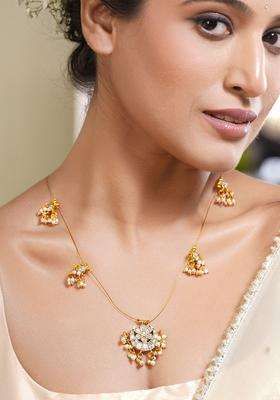 22K Gold-Plated Kundan Pearl Cluster Necklace Set for Women | Traditional Temple Jewellery for Wedding & Festive Wear | Gift for Her