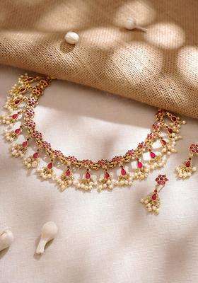 Gold-Plated Temple Pearl Necklace and Earrings for Women | Traditional Temple Jewellery for Wedding & Festive Wear | Gift for Her