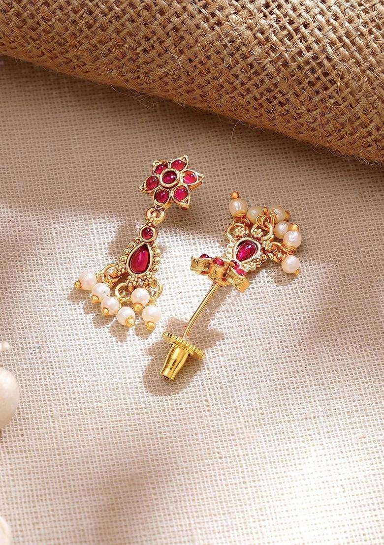 Gold-Plated Temple Pearl Necklace and Earrings for Women | Traditional Temple Jewellery for Wedding & Festive Wear | Gift for Her - Indya