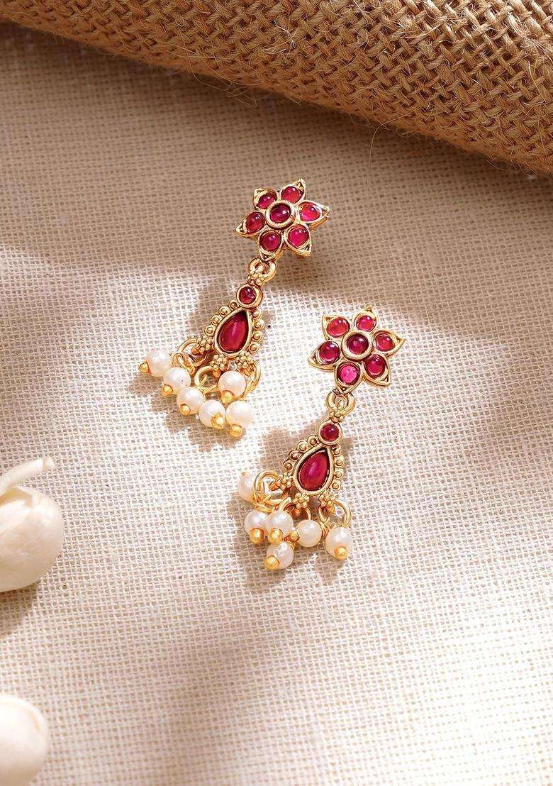 Gold-Plated Temple Pearl Necklace and Earrings for Women | Traditional Temple Jewellery for Wedding & Festive Wear | Gift for Her - Indya