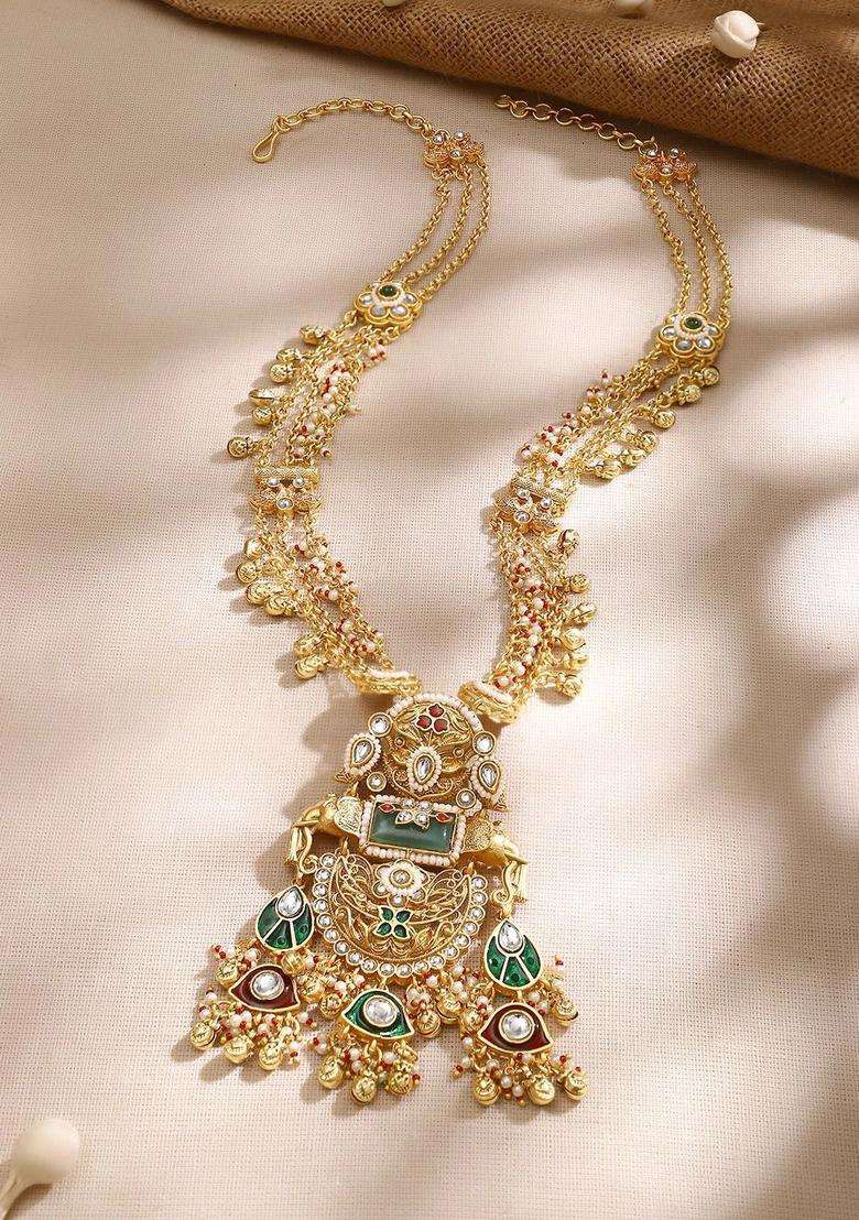Brass Gold-Plated Temple Necklace for Women | Traditional Temple Jewellery for Wedding & Festive Wear | Gift for Her - Indya