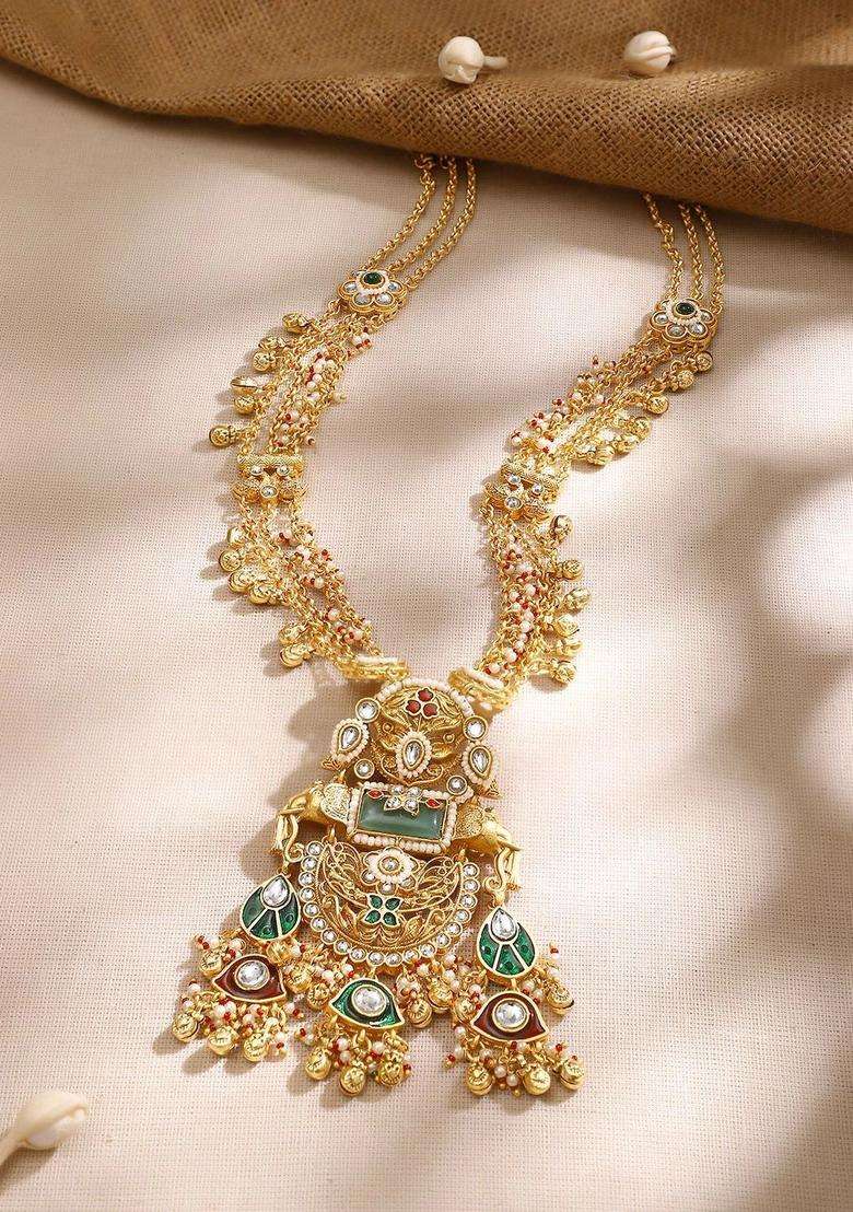 Brass Gold-Plated Temple Necklace for Women | Traditional Temple Jewellery for Wedding & Festive Wear | Gift for Her - Indya