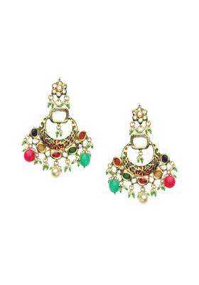 Gold-Plated Multicoloured Contemporary Chandbalis Earrings with Kundan for Women | Traditional Temple Jewellery for Wedding & Festive Wear | Gift for Her