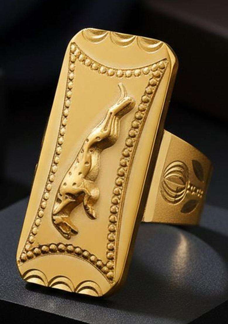 Gold-Plated Temple Finger Ring for Men | Stylish Party & Everyday Wear | Gift for Him - Indya