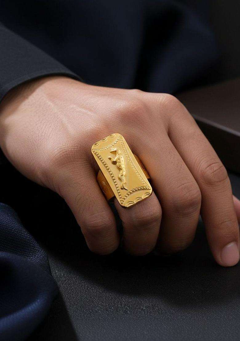Gold-Plated Temple Finger Ring for Men | Stylish Party & Everyday Wear | Gift for Him - Indya