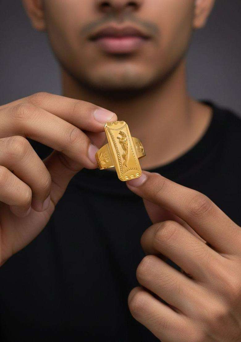 Gold-Plated Temple Finger Ring for Men | Stylish Party & Everyday Wear | Gift for Him - Indya