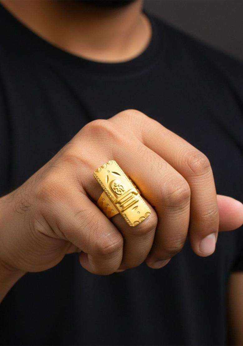 Gold-Plated Temple Finger Ring for Men | Traditional Temple Jewellery for Wedding & Festive Wear | Gift for Him - Indya